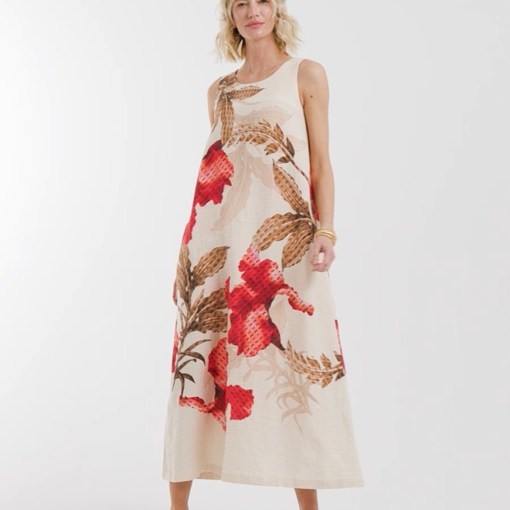 New w Tag: Chicos Floral Linen Maxi Dress with Pockets. Size US 8